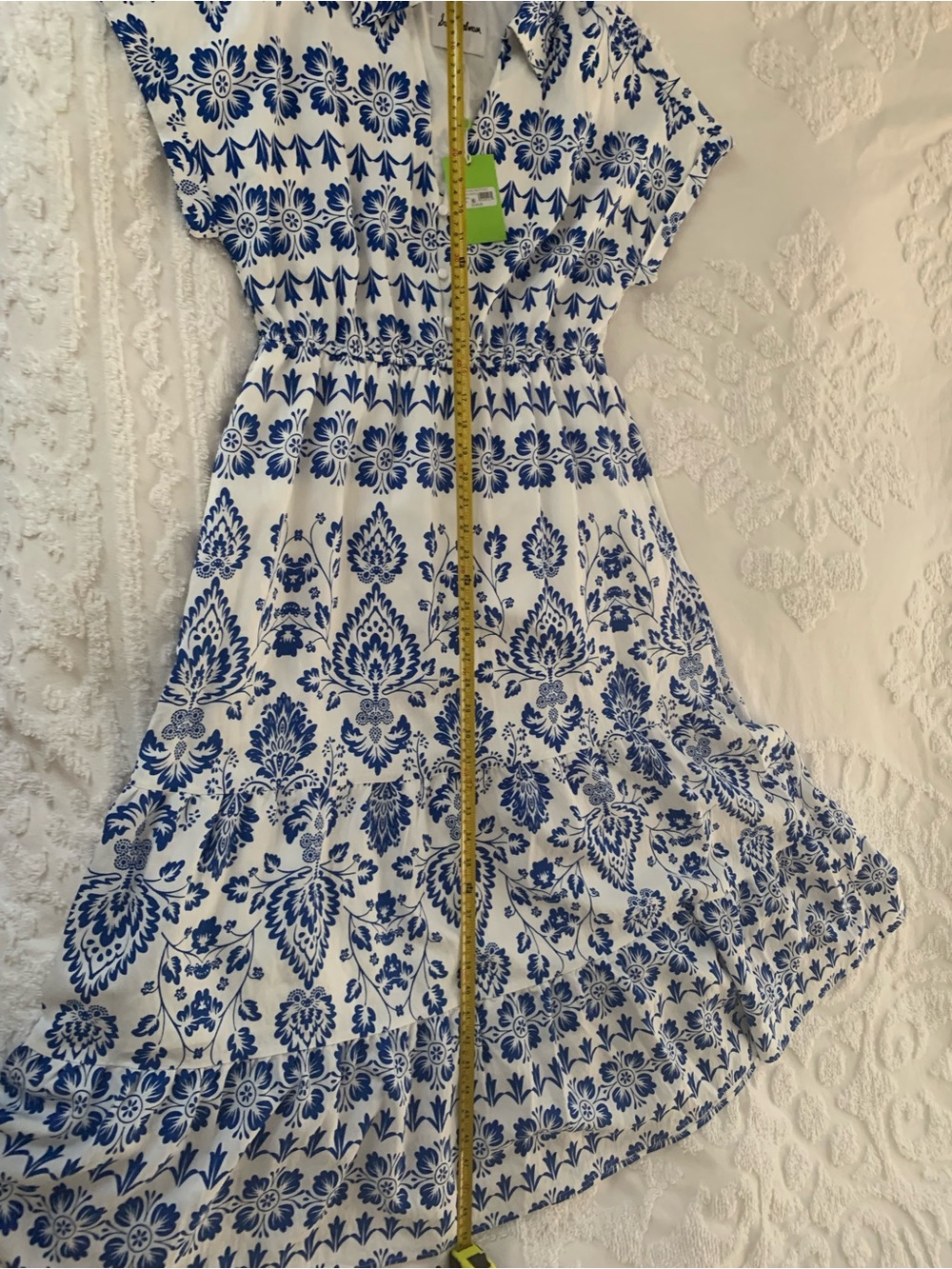 NWT Sam Edelman Dress: White, Blue Print, Button Close, V-Neck, Elastic Waist 12 - Picture 11 of 16